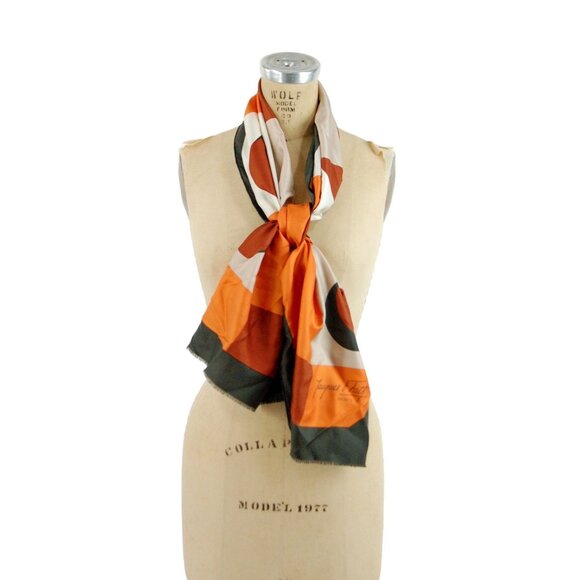 1950s Jacques Fath silk scarf geometric design reverse rolled hem Made in France - Picture 4 of 6